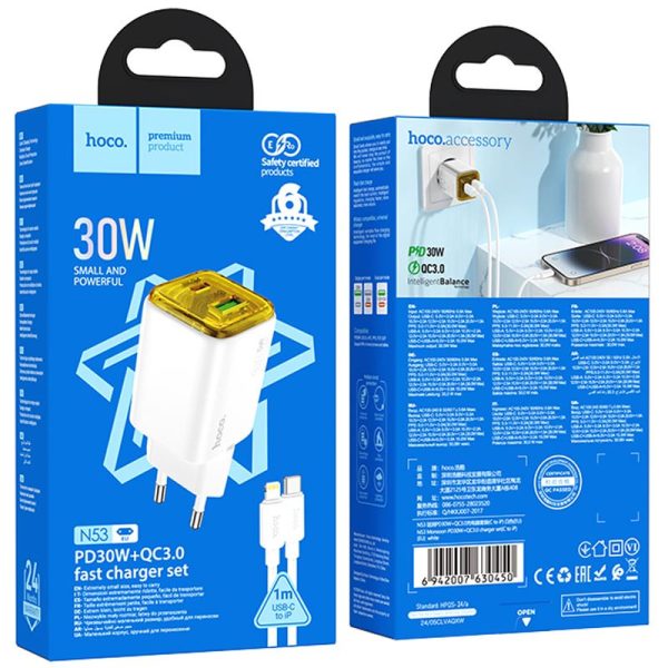 Зарядний пристрій Hoco N53 Monsoon PD30W+QC3.0 (1USB-A/1C) + Type-C to Lightning - Зображення 4