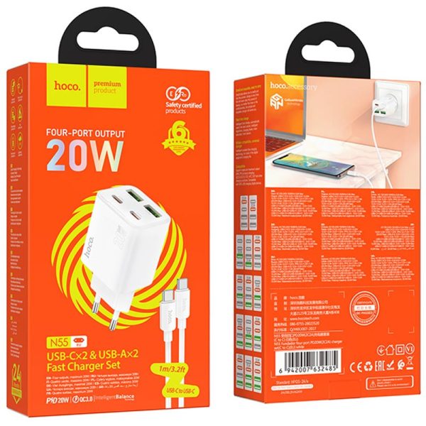 Зарядний пристрій Hoco N55 Fundador PD20W four-port (2USB-A/2C) + Type-C to Type-C - Зображення 4