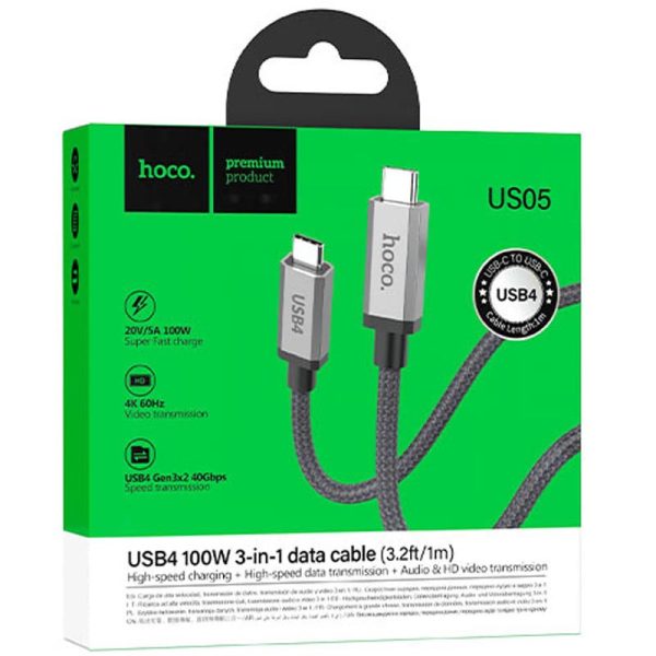Дата кабель Hoco US05 Type-C to Type-C 100W USB4 40Gbps (1m) - Зображення 5