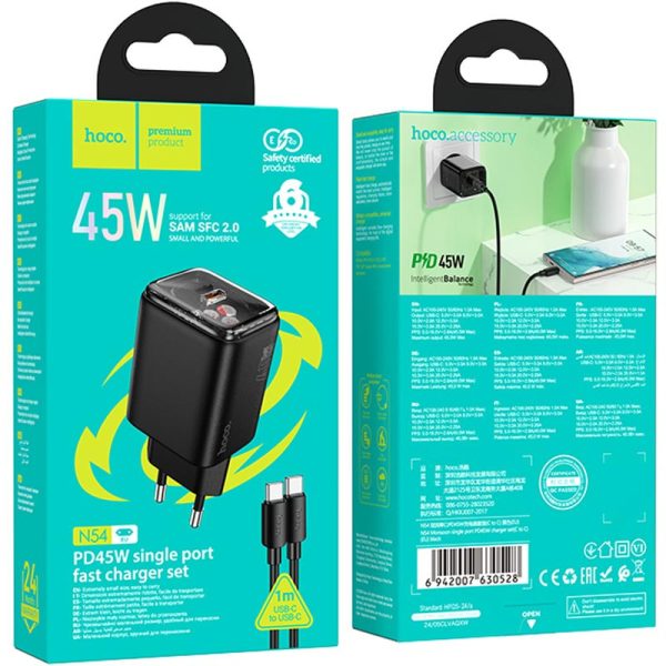 Зарядний пристрій Hoco N54 Monsoon PD45W (1USB-C) + Type-C to Type-C - Зображення 5