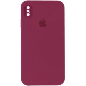 Чохол для iPhone XS Max Бордовий Silicone Case Square Full Camera Protective