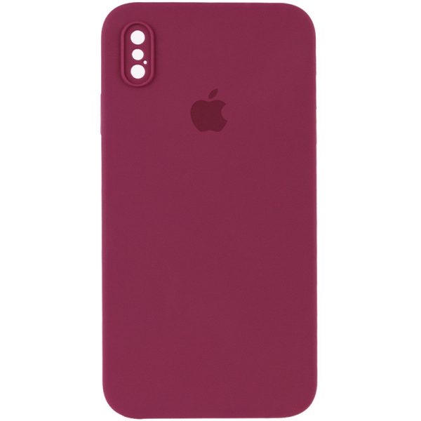 Чохол для iPhone XS Max Бордовий Silicone Case Square Full Camera Protective