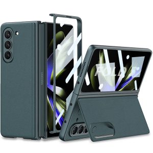 Шкіряний чохол для Samsung Galaxy Z Fold5 Сірий GKK 360 + Glass з підставкою