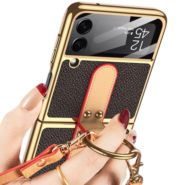 Шкіряний чохол для Samsung Galaxy Z Flip4 Коричневий GKK with ring and strap - Зображення 3