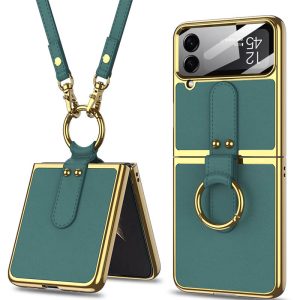 Шкіряний чохол для Samsung Galaxy Z Flip4 Forest Зелений GKK with ring and strap