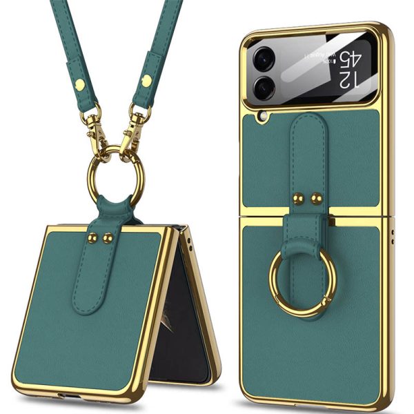 Шкіряний чохол для Samsung Galaxy Z Flip4 Forest Зелений GKK with ring and strap