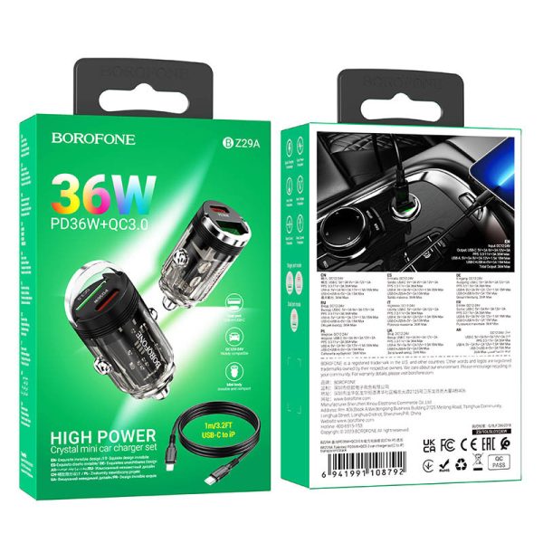 АЗП Borofone BZ29A Talented PD36W+QC3.0 (1C1A) + Type-C to Lightning - Зображення 6