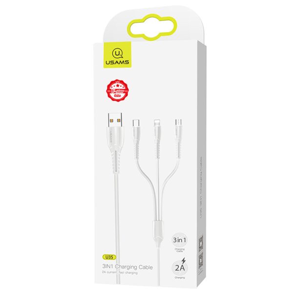 Дата кабель Usams US-SJ367 U35 3in1 USB to Combo 2A (1m) - Зображення 3