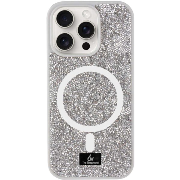 Чохол для iPhone 15 Pro Max Срібний Bling World Rock Diamond with MagSafe