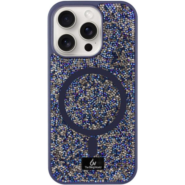 Чохол для iPhone 14 Pro Max Синій Bling World Rock Diamond with MagSafe