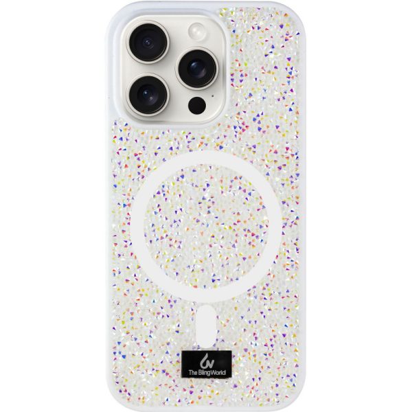 Чохол для iPhone 14 Pro Max Білий Bling World Rock Diamond with MagSafe