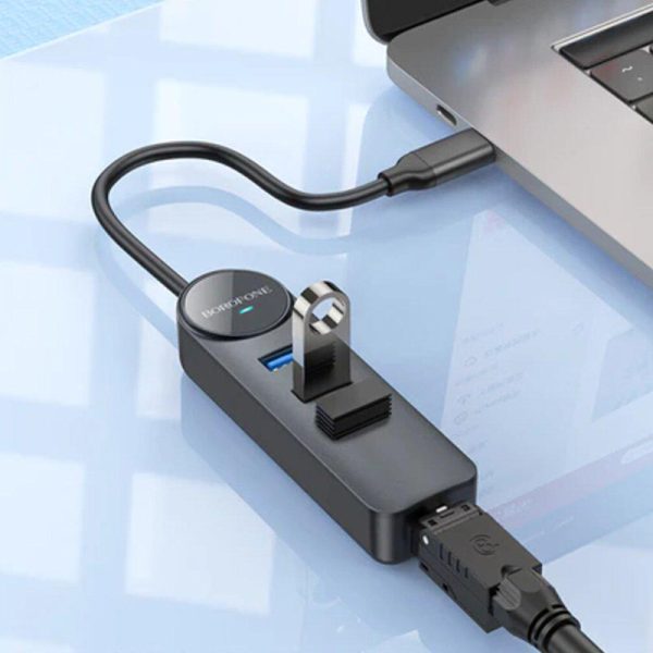 USB хаб Borofone DH6 Erudite 4in1 Gigabit Ethernet (Type-C to USB3.0*3+RJ45) - Зображення 4