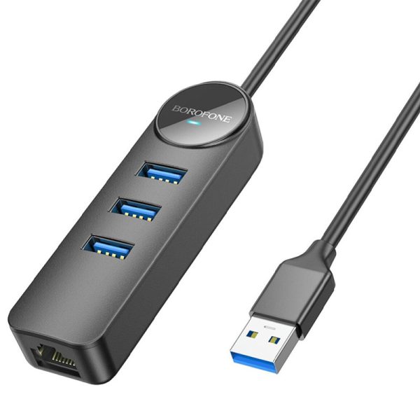 USB хаб Borofone DH6 Erudite 4in1 Gigabit Ethernet (USB to USB3.0*3+RJ45) - Зображення 2