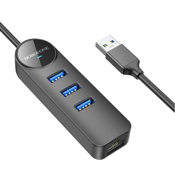 USB хаб Borofone DH6 Erudite 4in1 Gigabit Ethernet (USB to USB3.0*3+RJ45) - Зображення 3