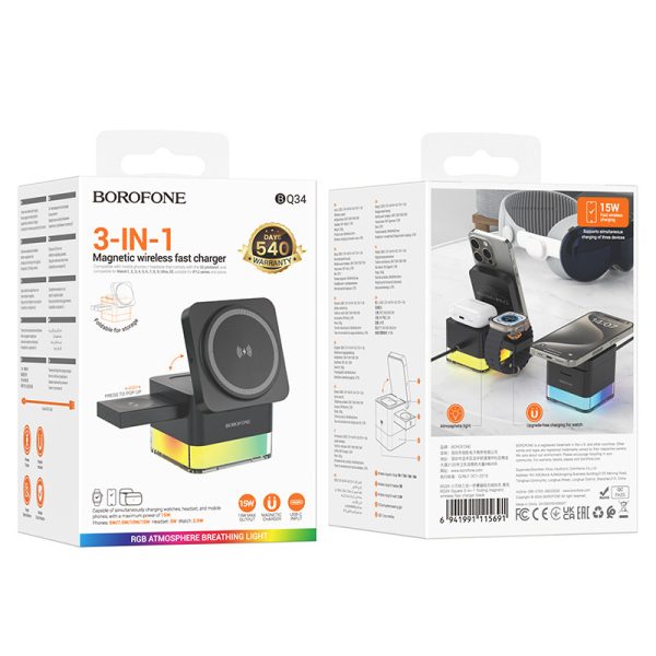 Бездротова зарядка BOROFONE BQ34 Square 3in1 15W - Зображення 6