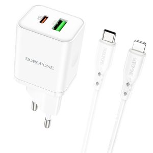 Зарядний пристрій Borofone BN7 PD20W+QC3.0 (1USB-A/1C) + Type-C to Lightning