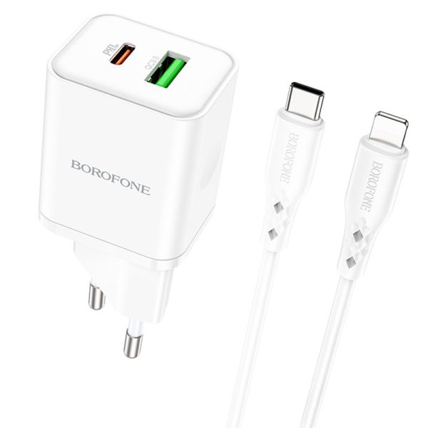 Зарядний пристрій Borofone BN7 PD20W+QC3.0 (1USB-A/1C) + Type-C to Lightning