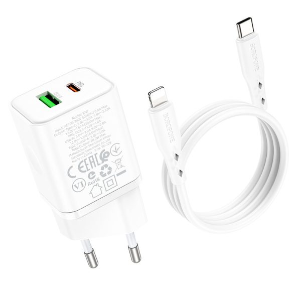 Зарядний пристрій Borofone BN7 PD20W+QC3.0 (1USB-A/1C) + Type-C to Lightning - Зображення 5