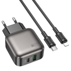 Зарядний пристрій Borofone BAS54A Absolute PD20W+QC3.0 (1USB-A/1C) + Type-C to Lightning