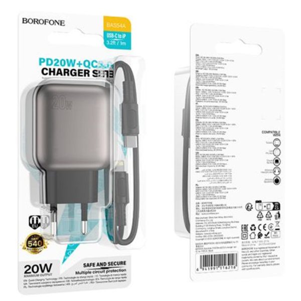 Зарядний пристрій Borofone BAS54A Absolute PD20W+QC3.0 (1USB-A/1C) + Type-C to Lightning - Зображення 3