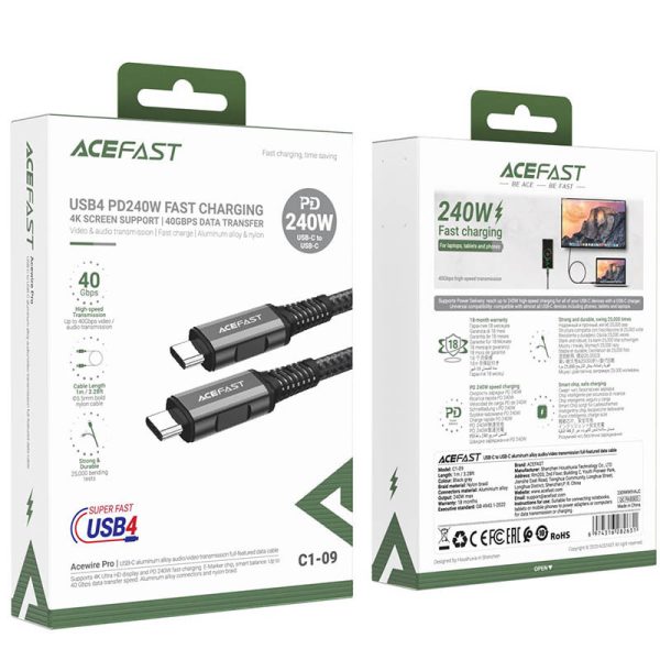 Дата кабель Acefast C1-09 USB-C to USB-C PD240W 40Gbps USB 4 aluminum alloy (1m) - Зображення 4