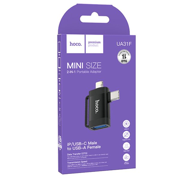 Перехідник Hoco UA31F OTG 2in1 Lightning male/Type-C male to USB female - Зображення 6