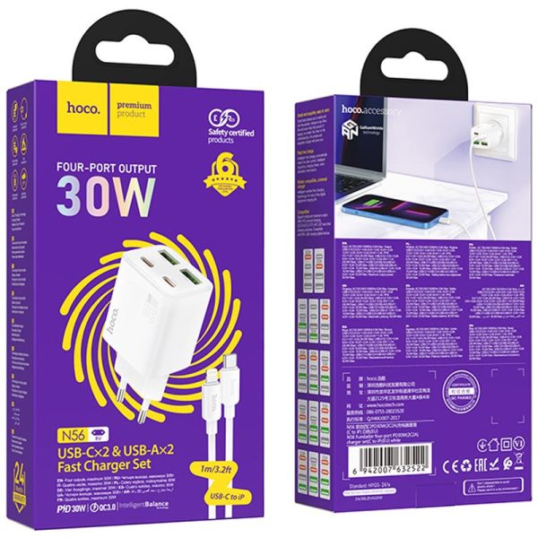Зарядний пристрій Hoco N56 Fundador PD30W four-port (2C2A) + Type-C to Lightning - Зображення 4