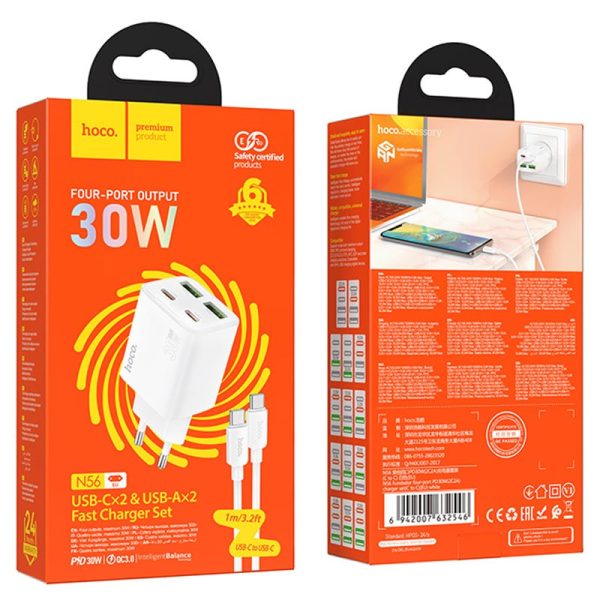 Зарядний пристрій Hoco N56 Fundador PD30W four-port (2C2A) + Type-C to Type-C - Зображення 4