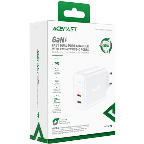 Зарядний пристрій Acefast A29 PD50W GaN (USB-C+USB-C) dual port - Зображення 3