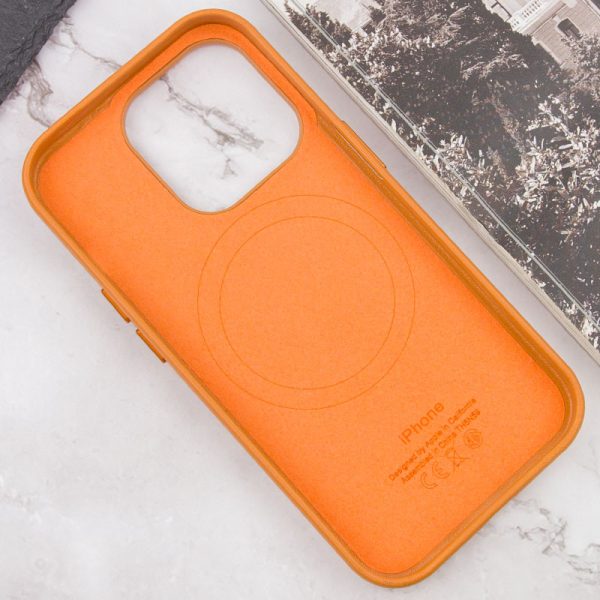 Шкіряний чохол для Apple iPhone 14 Pro Max Золотийen Коричневий Leather Case with MagSafe and Animation - Зображення 6