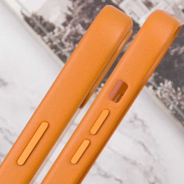 Шкіряний чохол для Apple iPhone 14 Pro Max Золотийen Коричневий Leather Case with MagSafe and Animation - Зображення 7