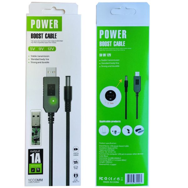Кабель живлення для роутера/модема USB-DC (2.1x5.5mm) з перетворювачем до 12V in box (1m) - Зображення 2