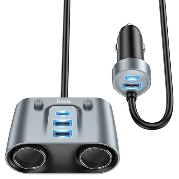АЗП Hoco Z51 Establisher 147W(2C3A) 2-in-1 cigarette lighter car charger - Зображення 2