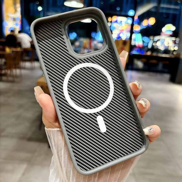 Чохол для iPhone 14 Pro Max Сірий TPU+PC Carbon with MagSafe - Зображення 4