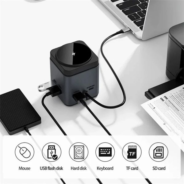 Бездротова зарядка + HUB WIWU Wi-W025 Cube 9in1 USB-C - Зображення 4
