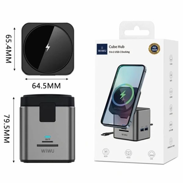 Бездротова зарядка + HUB WIWU Wi-W025 Cube 9in1 USB-C - Зображення 7
