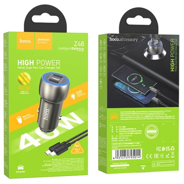 АЗП Hoco Z48 Tough 40W (2Type-C) + Type-C to Lightning - Зображення 3