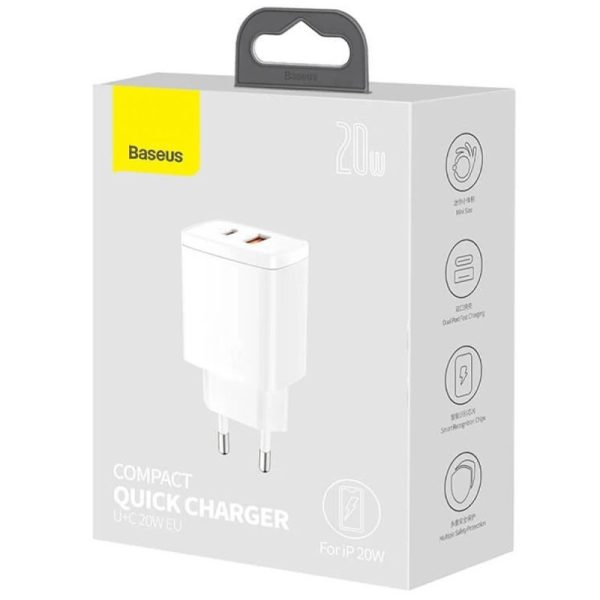 Зарядний пристрій Baseus Compact Quick Charger 20W QC+ PD (Type-C + 1USB) (CCXJ-B) - Зображення 3