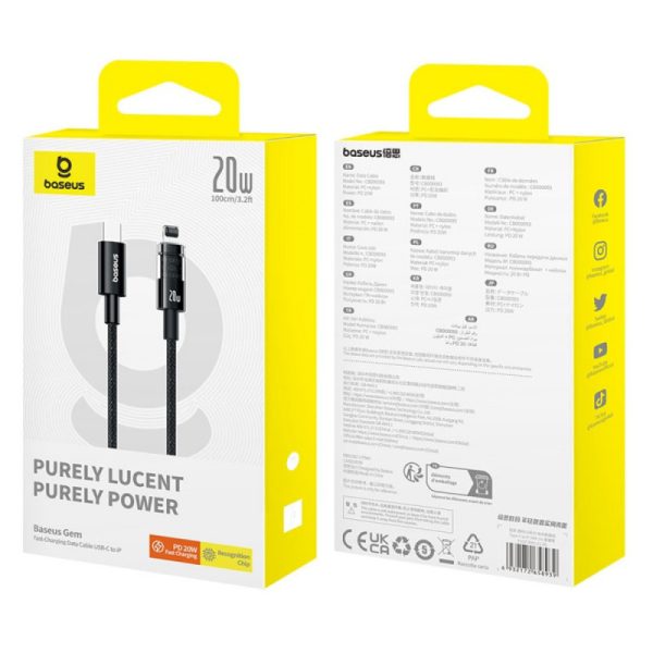 Дата кабель Baseus Gem Fast Charging Type-C to Lightning 20W (1m) (P10373001) - Зображення 5