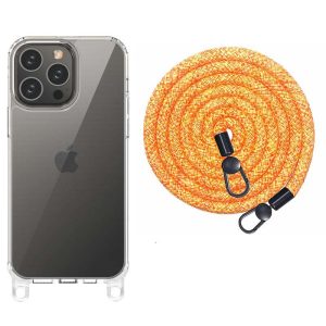 Чохол для iPhone 14 Pro Max Помаранчевий TPU Transparent with Straps