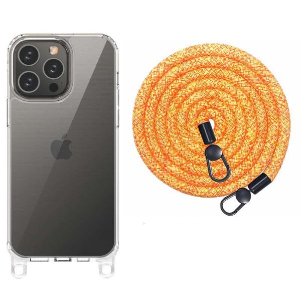 Чохол для iPhone 14 Pro Max Помаранчевий TPU Transparent with Straps