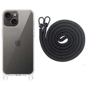 Чохол для iPhone 15 Чорний TPU Transparent with Straps