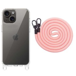 Чохол для iPhone 15 Рожевий TPU Transparent with Straps