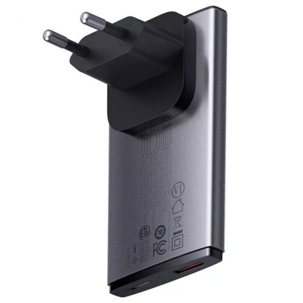 Зарядний пристрій Baseus GaN5 Pro Ultra-Slim 65W Type-C+USB + Type-C to Type-C 100W (1m) (CCGP15011) - Зображення 2