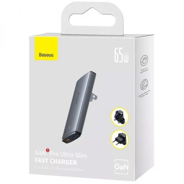 Зарядний пристрій Baseus GaN5 Pro Ultra-Slim 65W Type-C+USB + Type-C to Type-C 100W (1m) (CCGP15011) - Зображення 5
