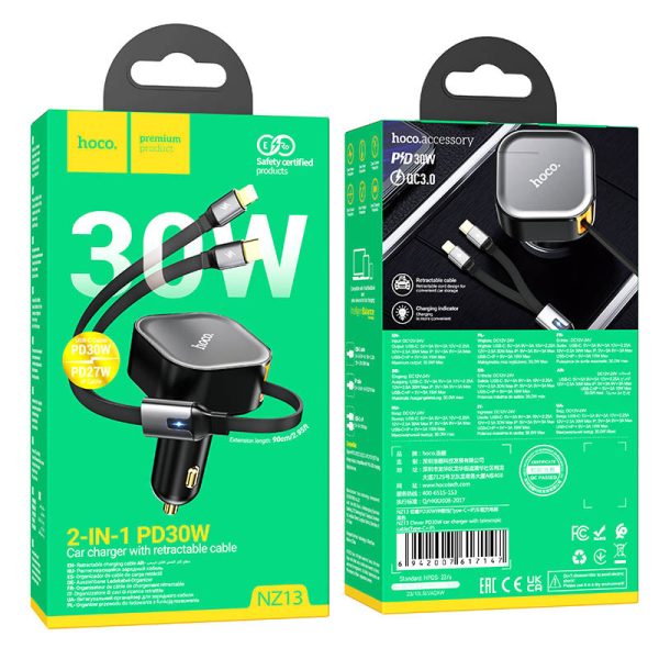 АЗП Hoco NZ13 Clever PD30W with telescopic cable Type-C to Lightning - Зображення 6