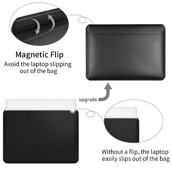 Чохол для ноутбука 13.3" з шутчної шкіри з підставкою WIWU SKIN PRO Portable Stand Sleeve Чорний - Зображення 3