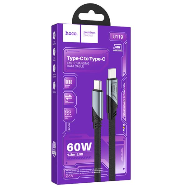 Дата кабель Hoco U119 Machine charging data Type-C to Type-C 60W (1.2m) - Зображення 5