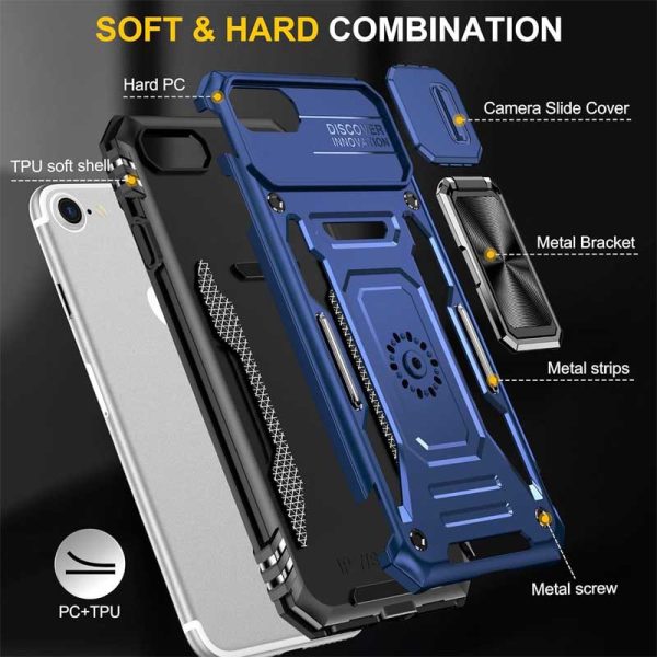 Ударостійкий чохол для Apple iPhone 7 / 8 / SE (2020) Синій Camshield Army Ring - Зображення 2
