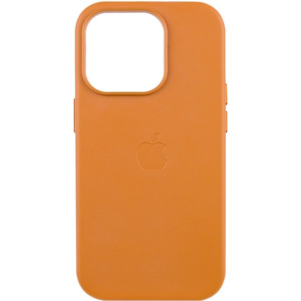 Шкіряний чохол для Apple iPhone 13 Pro Золотийen Коричневий Leather Case with MagSafe and Animation